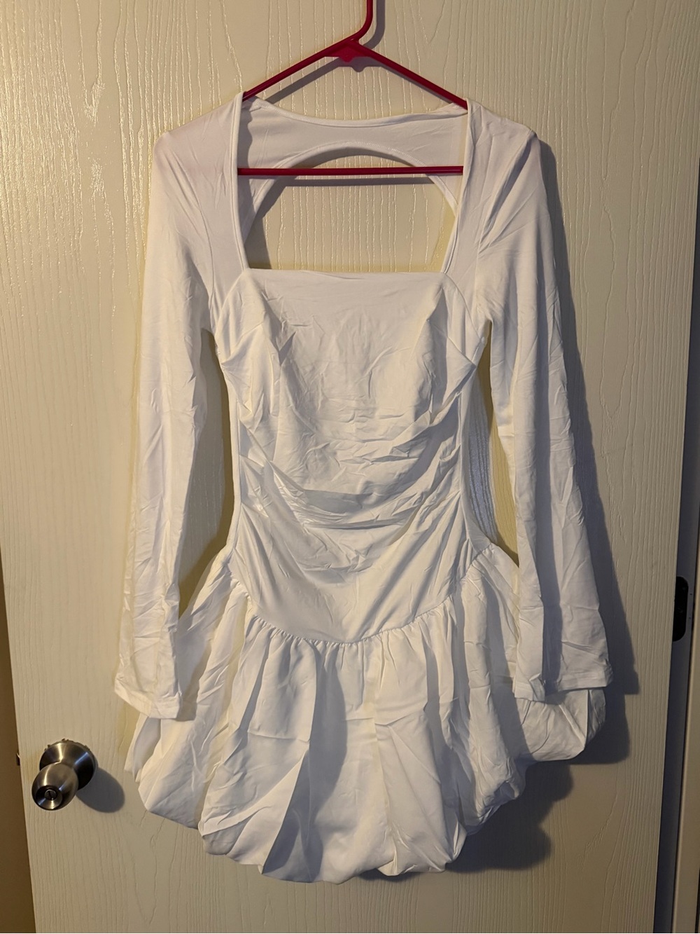 Women Bubble Mini Dress Long Sleeve Square Neck Backless Puffy Skirt Dress Sz L